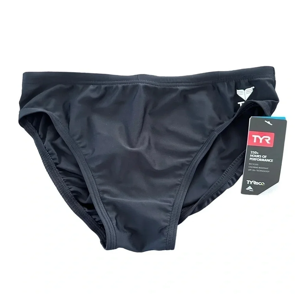 NWT TYR Mens 30 Small Black Tyreco Swim Brief Swimsuit Water Polo Drawstring New